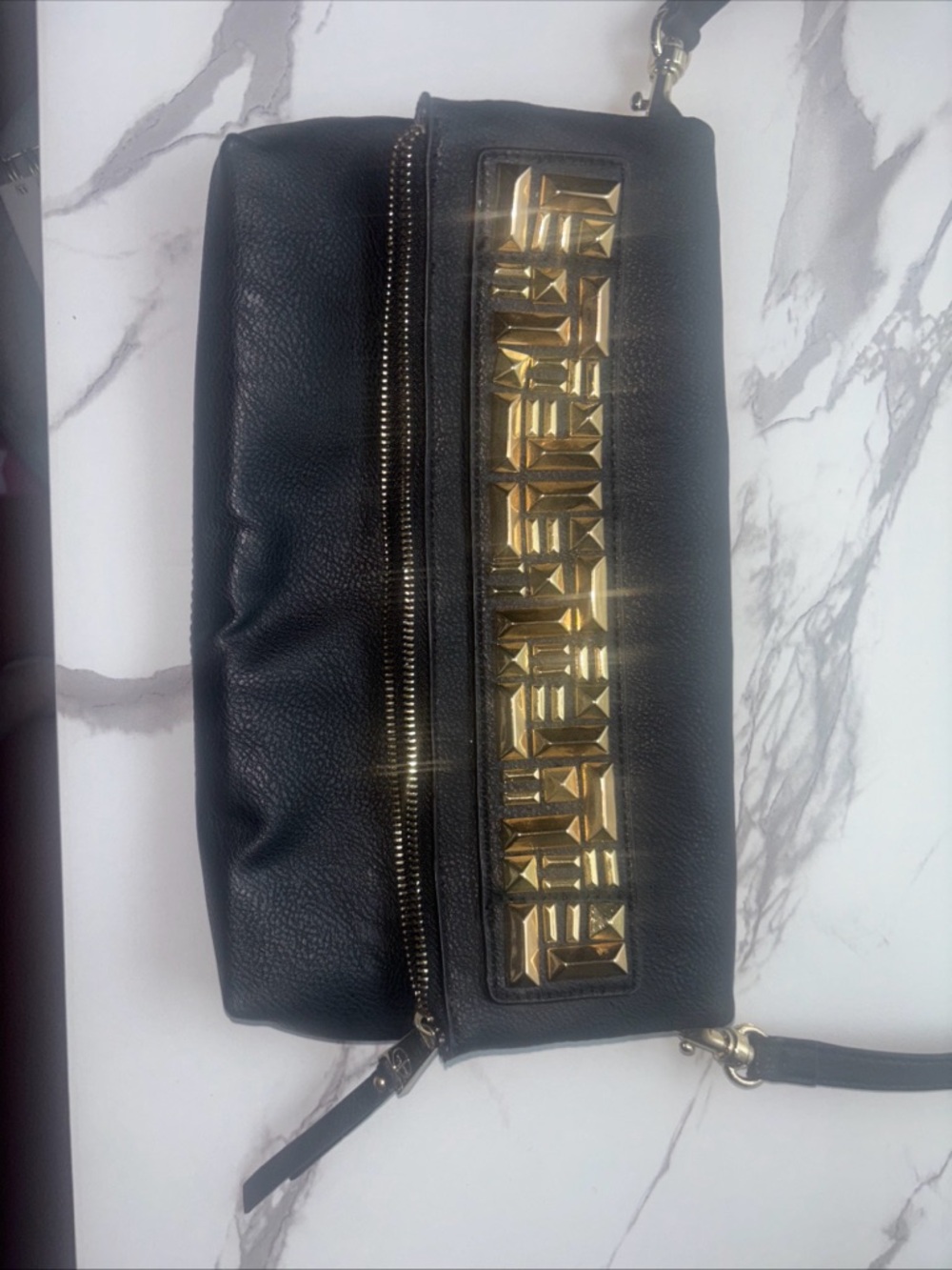 Gianni Bini Black Crossbody Bag with Gold Stud Accent